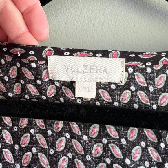 Velzera Black Paisley Boho Dress Flowy Pom Pom Beachy Casual - 1X - Picture 5 of 9